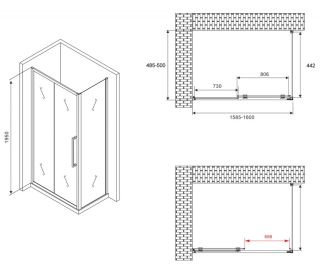 Душевой уголок ABBER Schwarzer Diamant AG30160MH-S50M 160x50см хром